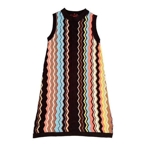 Missoni Target Sleeveless Mini Sweater Dress XS Mod Multi Zig Zag Chevron Knit M - Picture 1 of 5